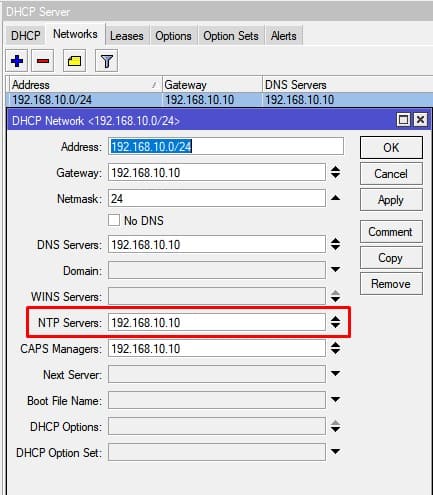 Настройка MikroTik SNPT client, указать сервер времени в локальной сети
